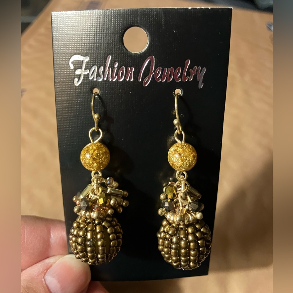 Elegant Gold Beaded Earrings